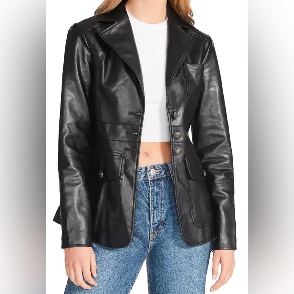 NWT STEVE MADDEN Women's Ivy Blazer Vegan Leather Black Size Large